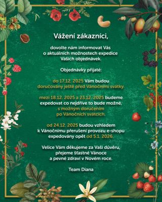 Dovolte nám informovat Vás o aktuálních možnostech expedice Vašich objednávek. 💛 Objednávky přijaté: do 17.12. 2025 Vám...